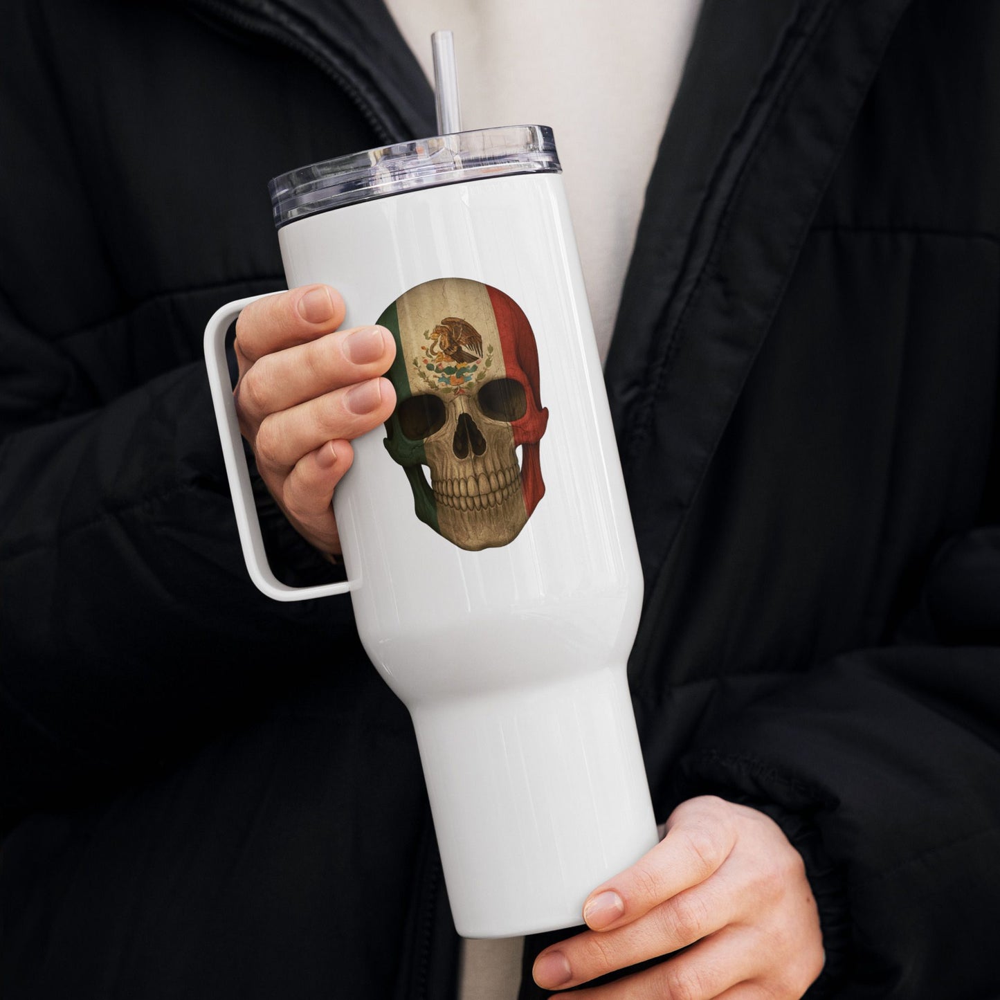 Mexican Flag Skull - Stainless Steel Travel Mug