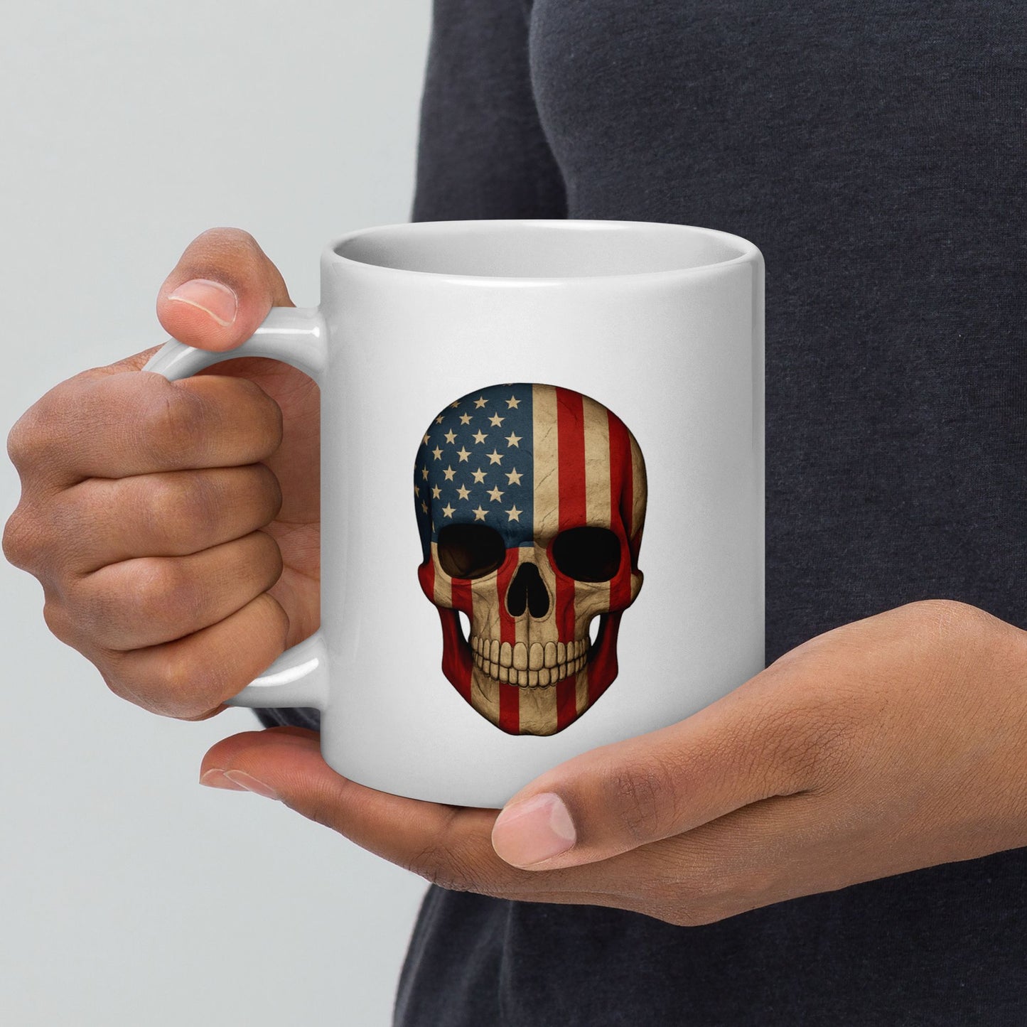 American Flag Skull - White Glossy Mug