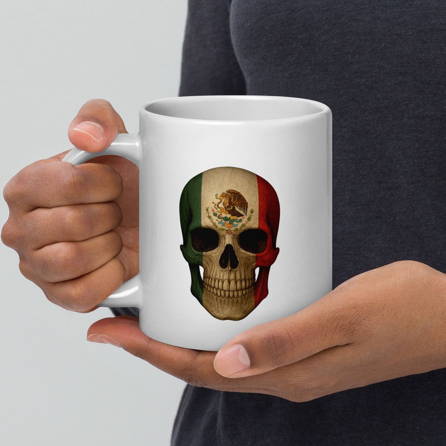 Mexican Flag Skull - White Glossy Mug
