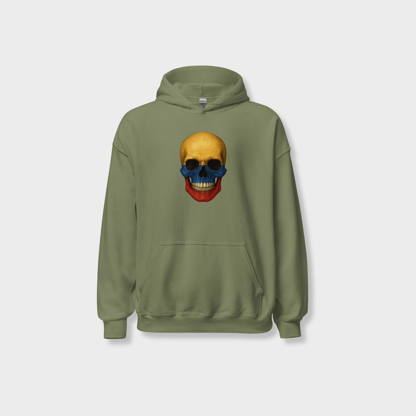 Buzo con Capucha unisex de mezcla gruesa con calavera y bandera colombiana