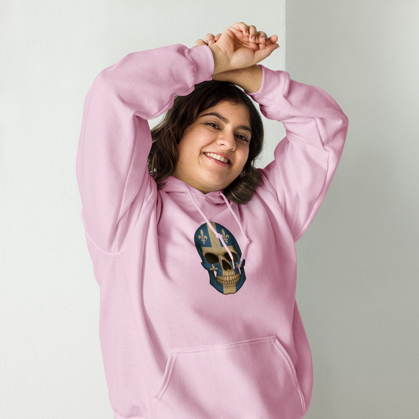 Buzo con Capucha unisex de mezcla gruesa con calavera y bandera de Quebec