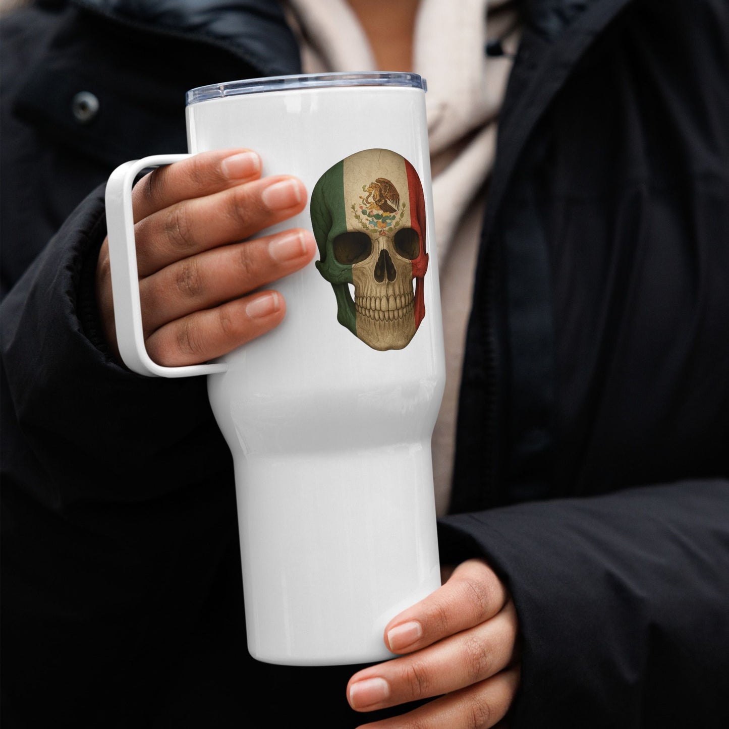Mexican Flag Skull - Stainless Steel Travel Mug