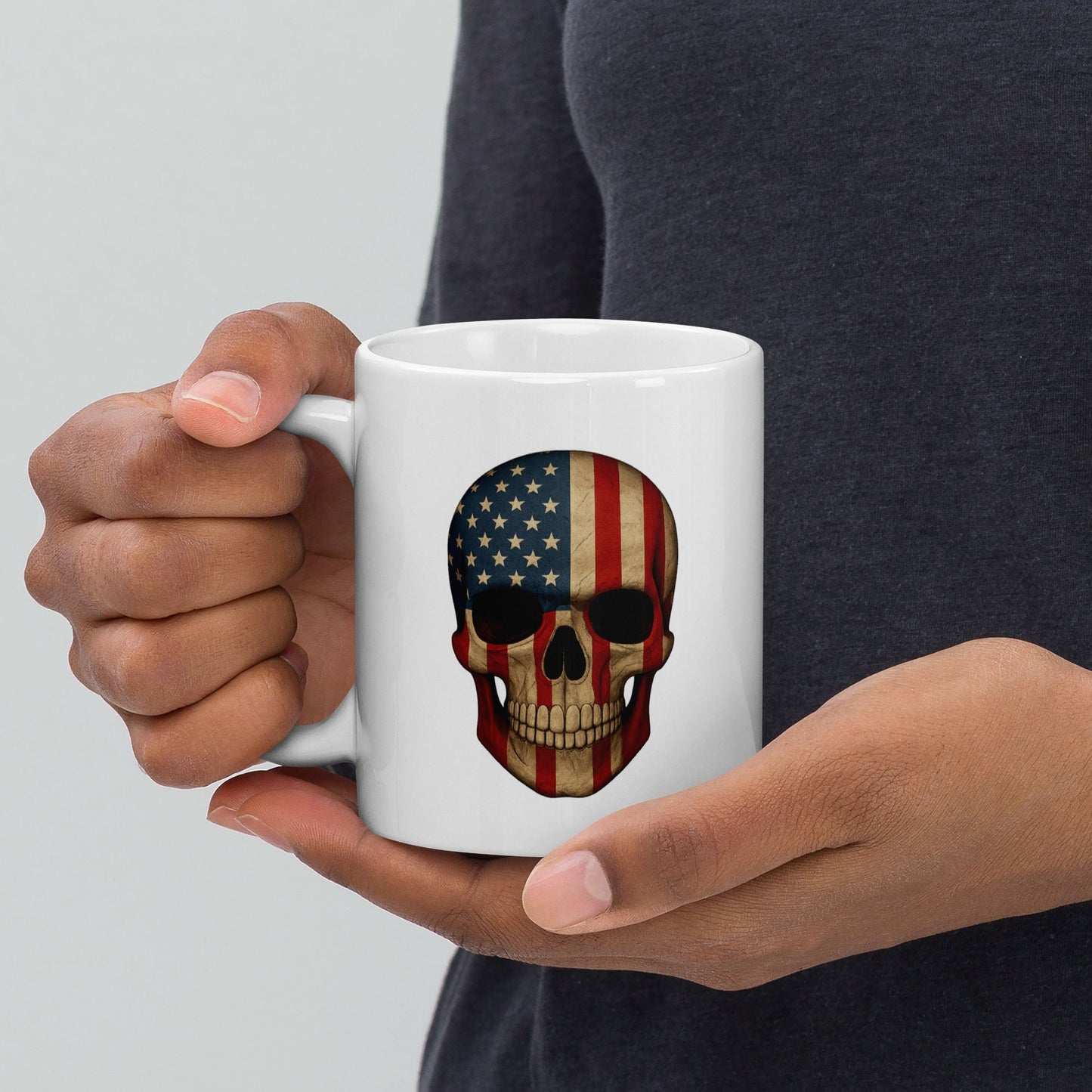 American Flag Skull - White Glossy Mug