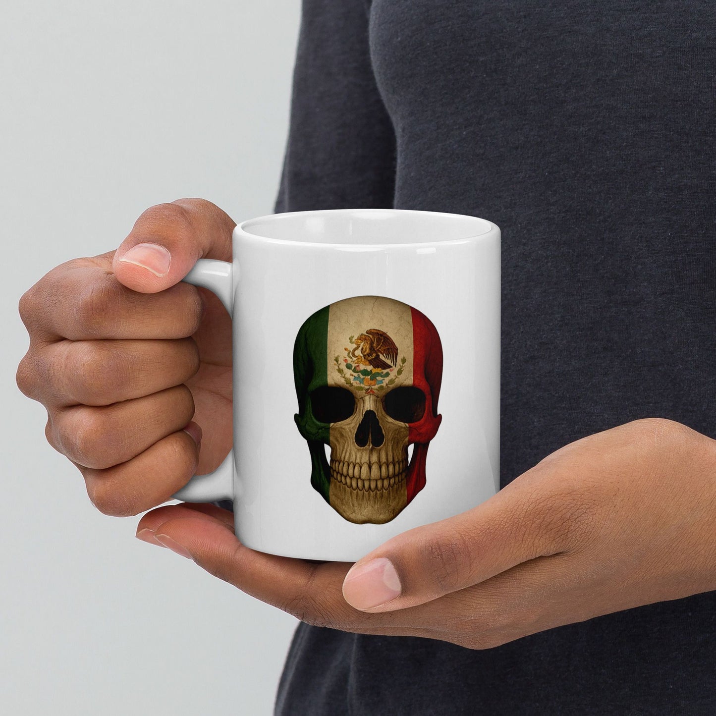 Mexican Flag Skull - White Glossy Mug