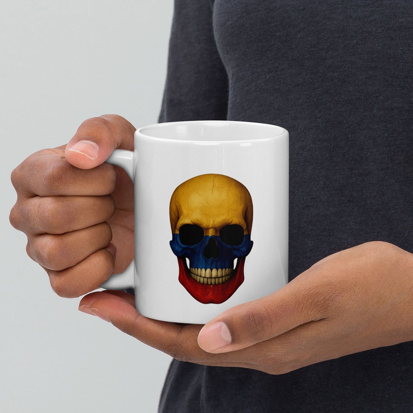 Colombian Flag Skull - White Glossy Mug