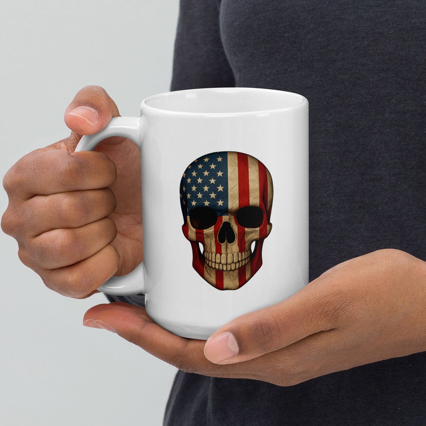 American Flag Skull - White Glossy Mug