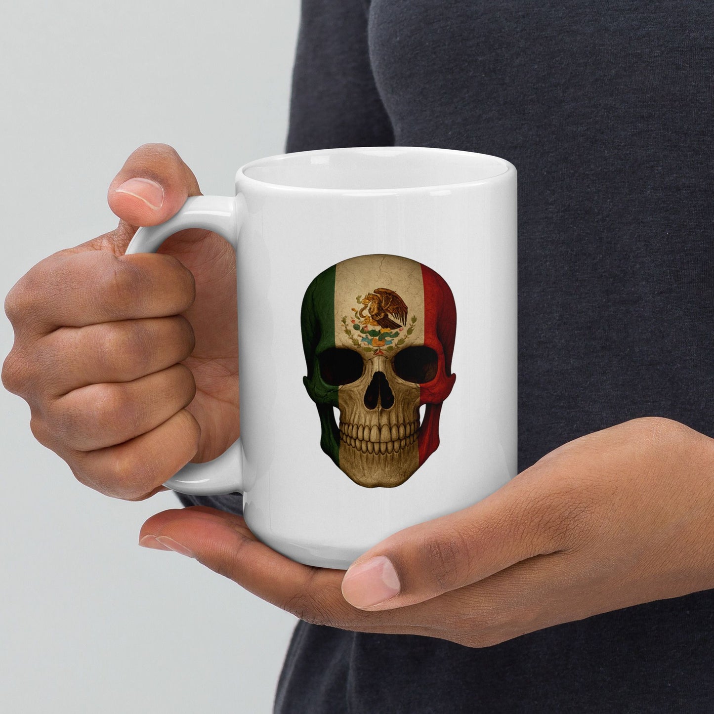 Mexican Flag Skull - White Glossy Mug
