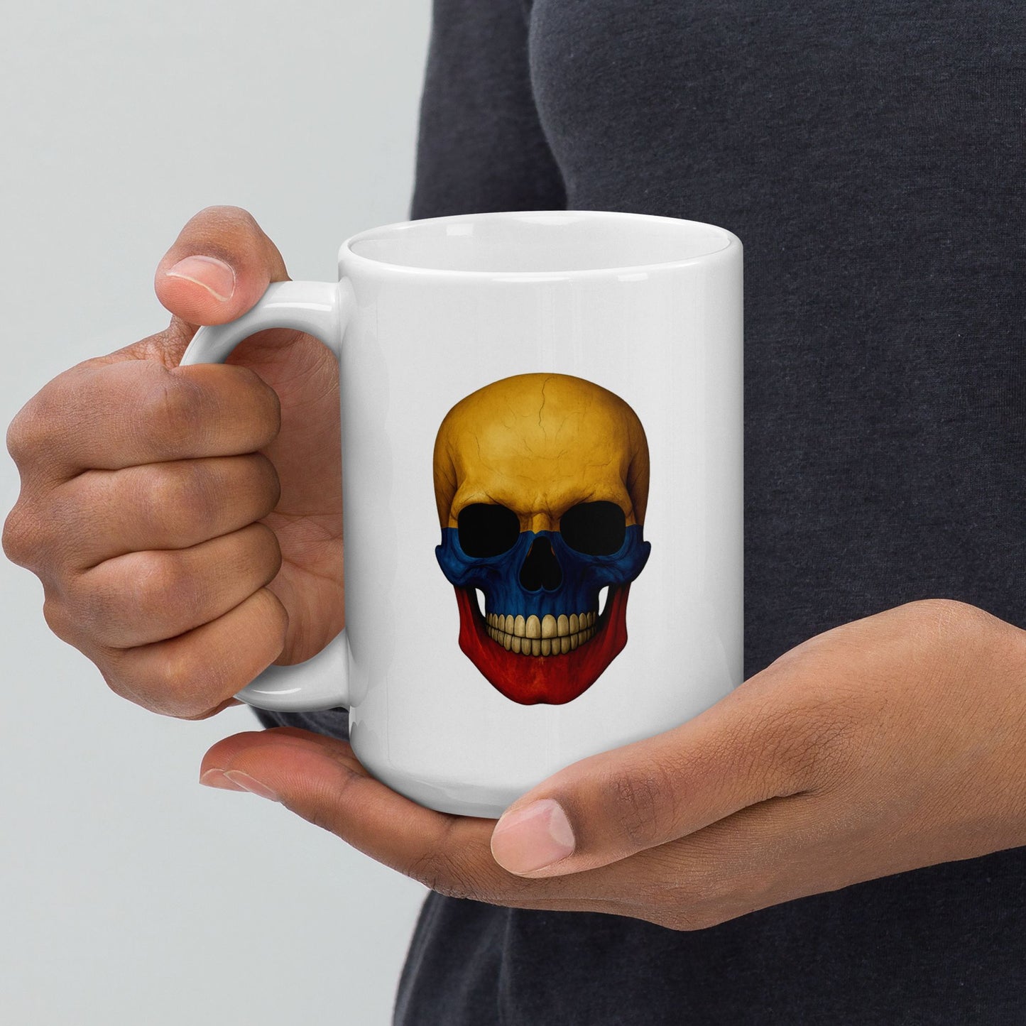 Colombian Flag Skull - White Glossy Mug