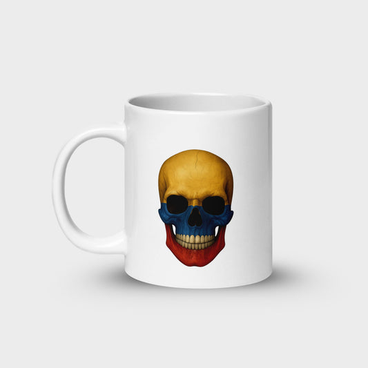 Colombian Flag Skull - White Glossy Mug