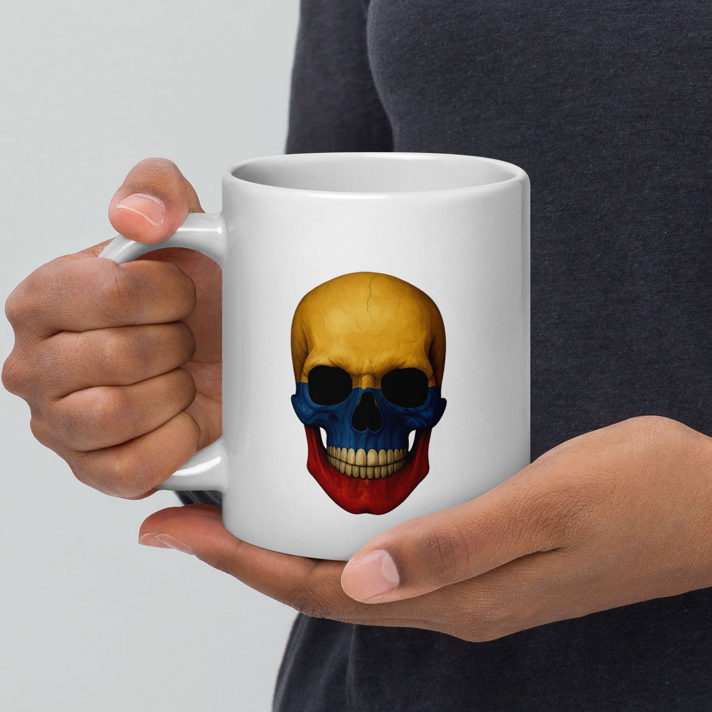 Colombian Flag Skull - White Glossy Mug