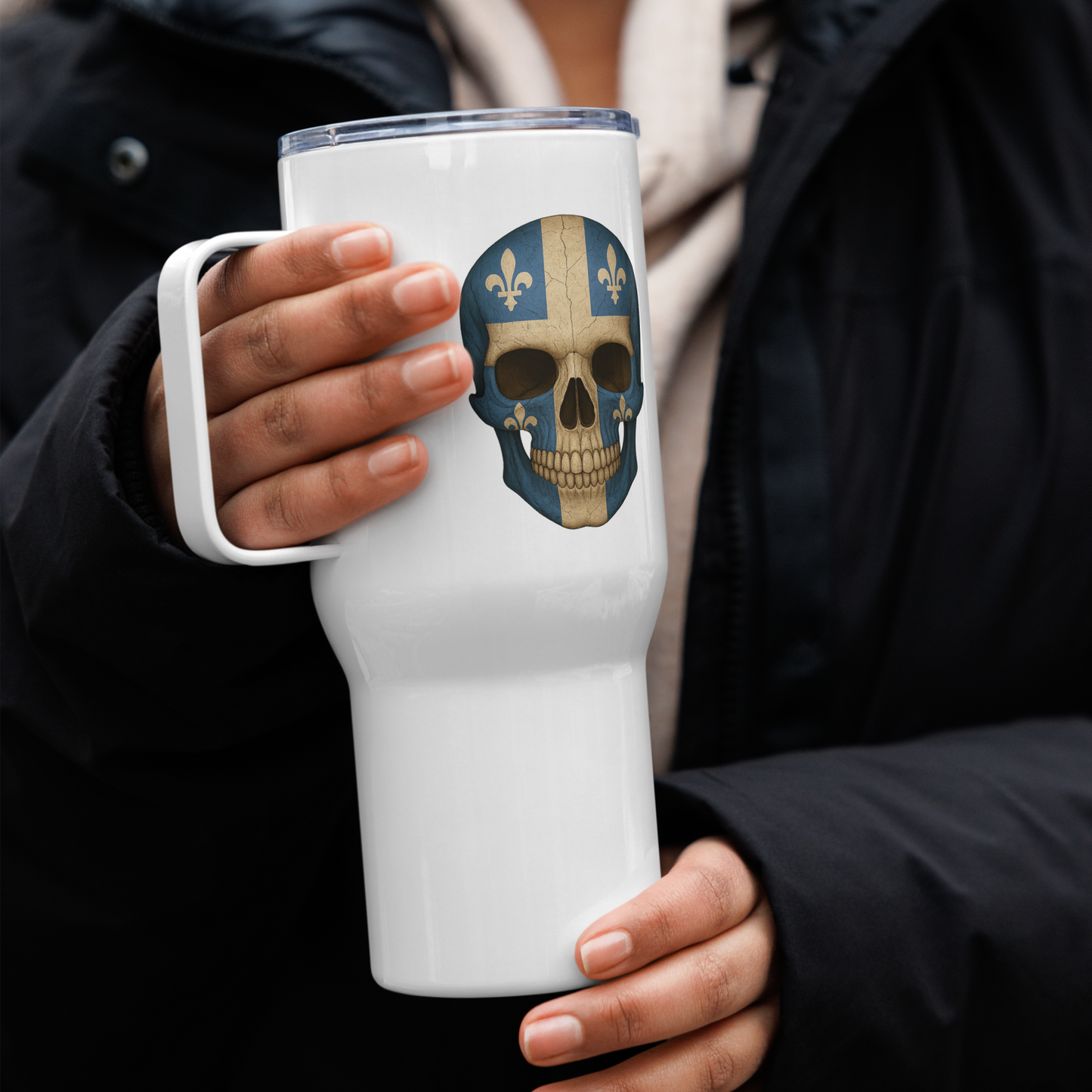 Quebec Flag Skull - Stainless Steel Travel Mug