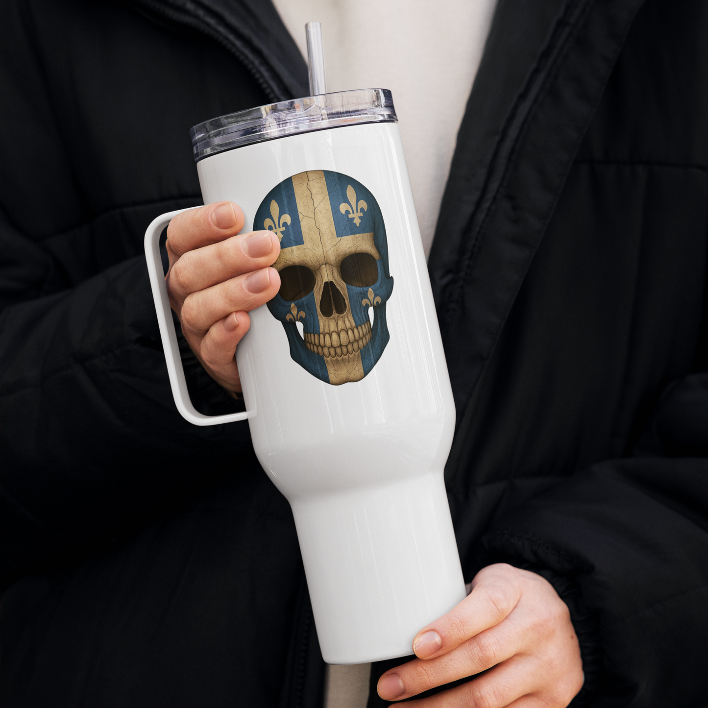 Quebec Flag Skull - Stainless Steel Travel Mug